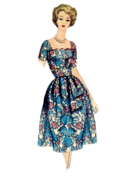 Patron Vogue 2101/U5 (44-52) - Robe vintage à encolure festonnée et ceinture-écharpe