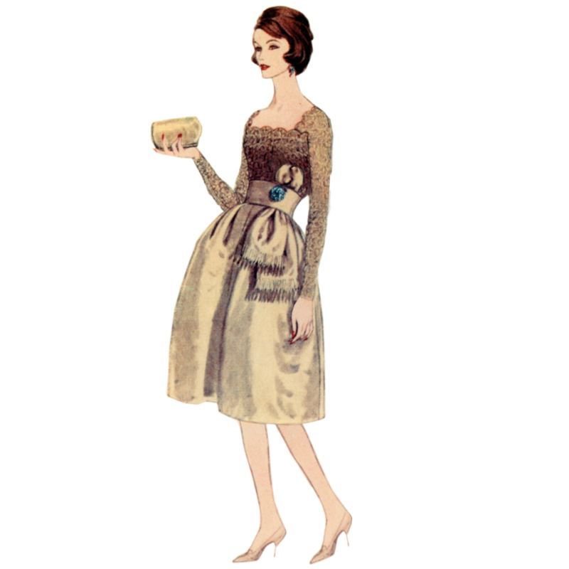 Patron Vogue 2101/U5 (44-52) - Robe vintage à encolure festonnée et ceinture-écharpe