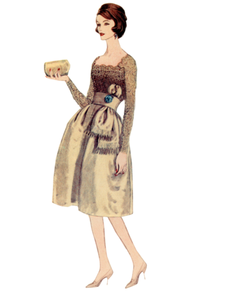 Patron Vogue 2101/U5 (44-52) - Robe vintage à encolure festonnée et ceinture-écharpe