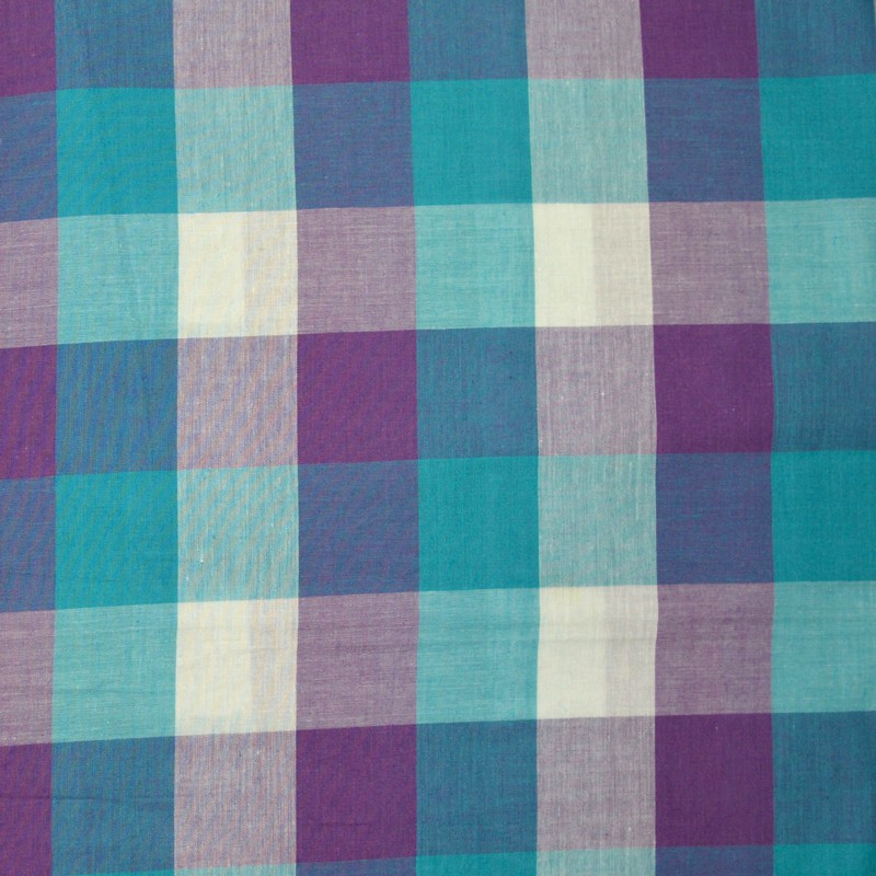 Coton tissé teint à carreaux bleu et violet