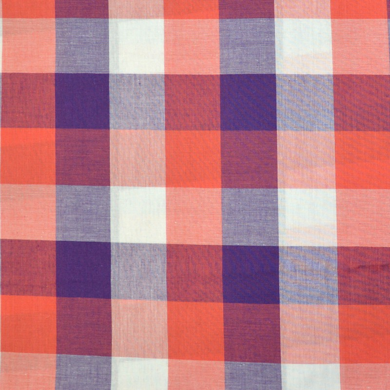 Coton tissé teint à carreaux bleu et violet