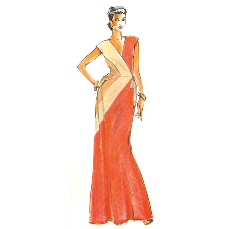 Patron Vogue 2100/H5 (34-42) - Robe portefeuille vintage ajustée à deux couleurs