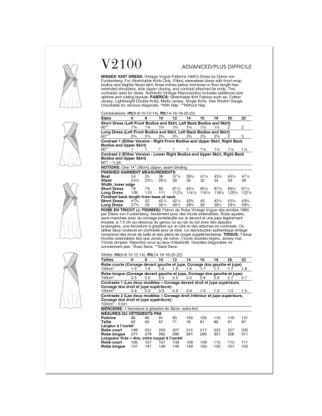 Patron Vogue 2100/H5 (34-42) - Robe portefeuille vintage ajustée à deux couleurs