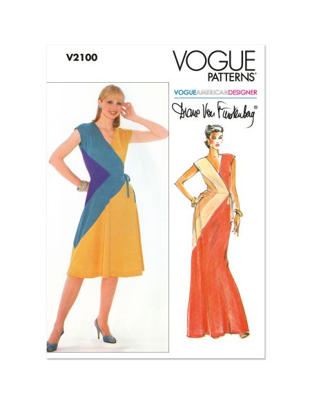 Patron Vogue 2100/H5 (34-42) - Robe portefeuille vintage ajustée à deux couleurs