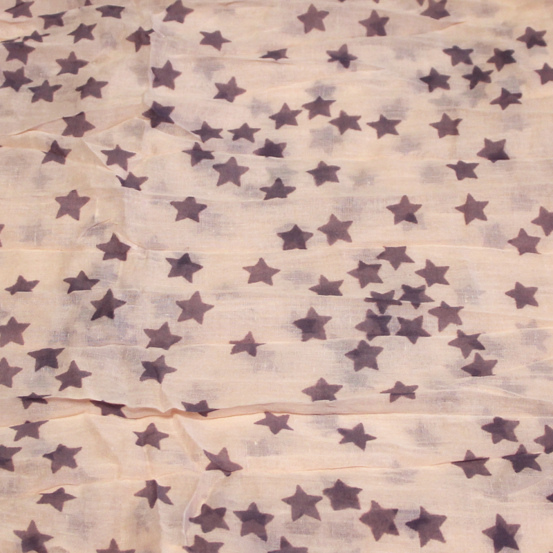 Étole 100% coton - Étoile gris apia fond rose saumon