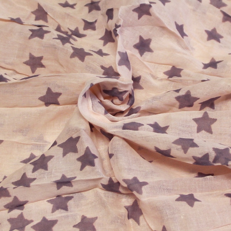 Étole 100% coton - Étoile gris apia fond rose saumon