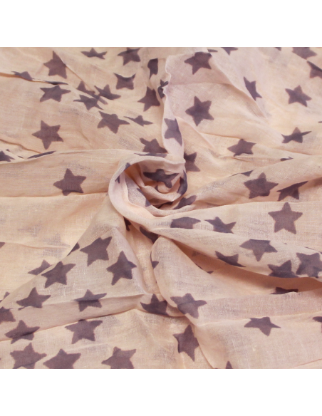 Étole 100% coton - Étoile gris apia fond rose saumon