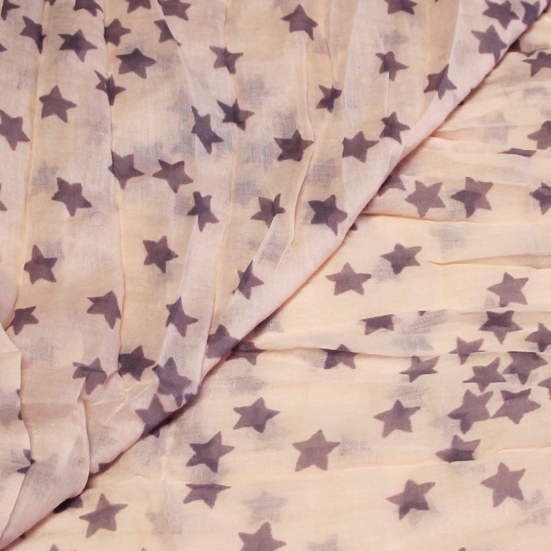 Étole 100% coton - Étoile gris apia fond rose saumon