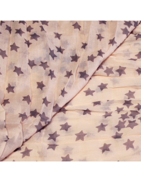 Étole 100% coton - Étoile gris apia fond rose saumon