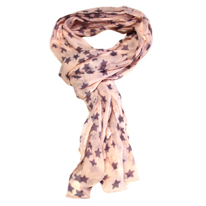 Étole 100% coton - Étoile gris apia fond rose saumon