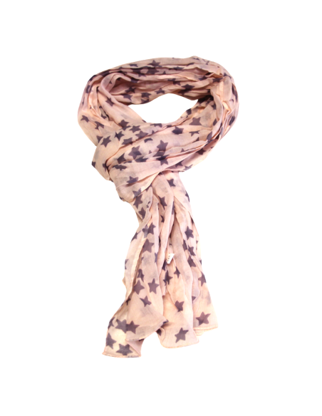Étole 100% coton - Étoile gris apia fond rose saumon