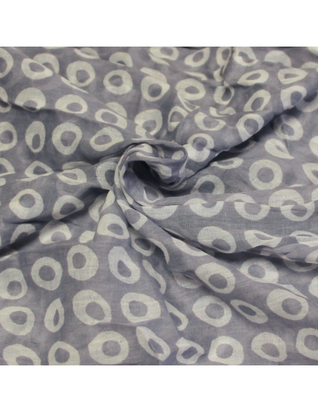 Étole 100% coton - Cercle difforme blanc fond gris