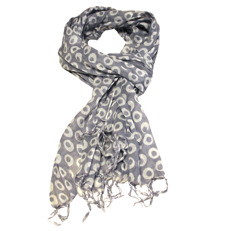 Étole 100% coton - Cercle difforme blanc fond gris