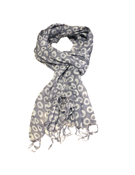 Étole 100% coton - Cercle difforme blanc fond gris