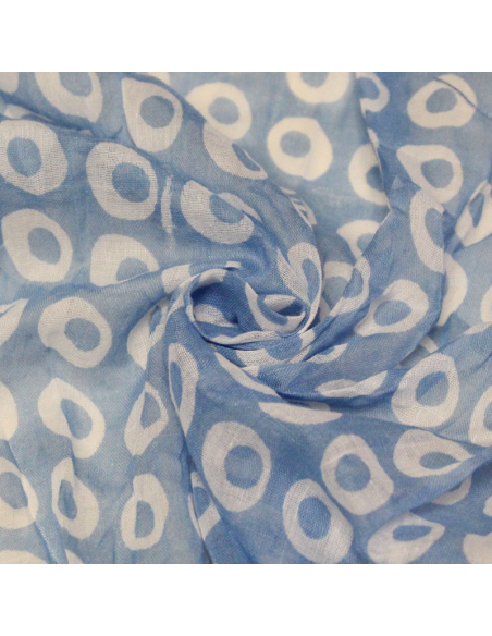 Étole 100% coton - Cercle difforme blanc fond bleu