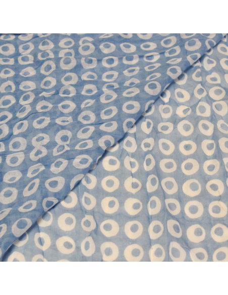 Étole 100% coton - Cercle difforme blanc fond bleu