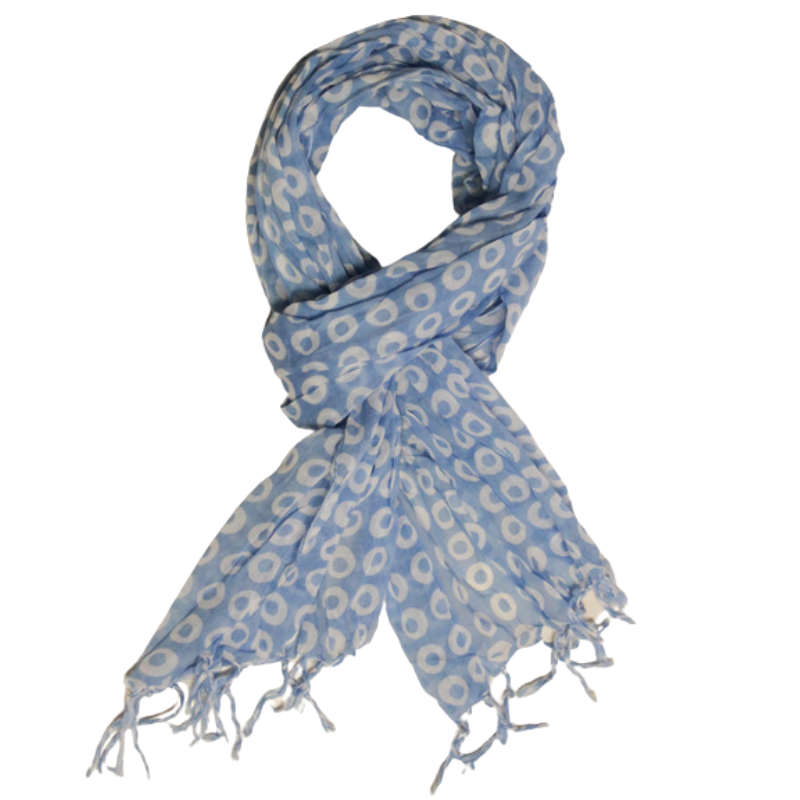 Étole 100% coton - Cercle difforme blanc fond bleu