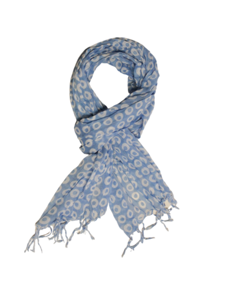 Étole 100% coton - Cercle difforme blanc fond bleu