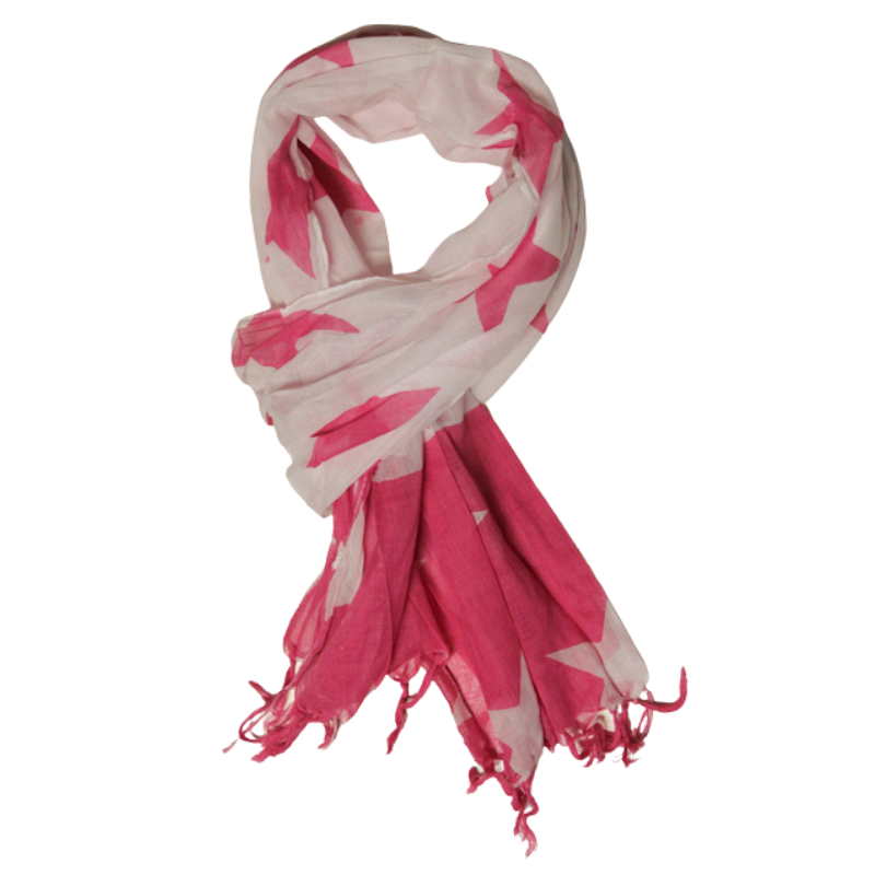 Étole 100% coton - Etoile rose fond blanc