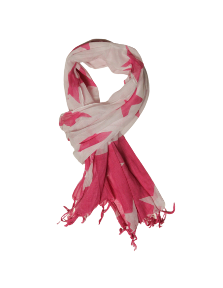 Étole 100% coton - Etoile rose fond blanc