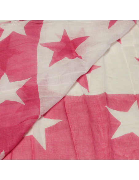 Étole 100% coton - Etoile rose fond blanc