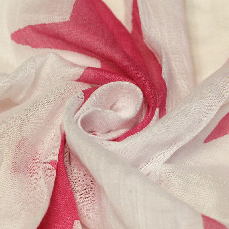 Étole 100% coton - Etoile rose fond...