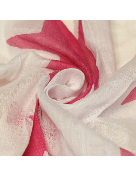 Étole 100% coton - Etoile rose fond blanc