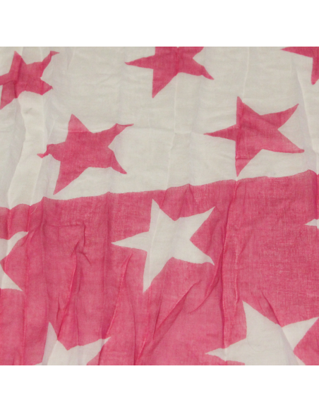 Étole 100% coton - Etoile rose fond blanc