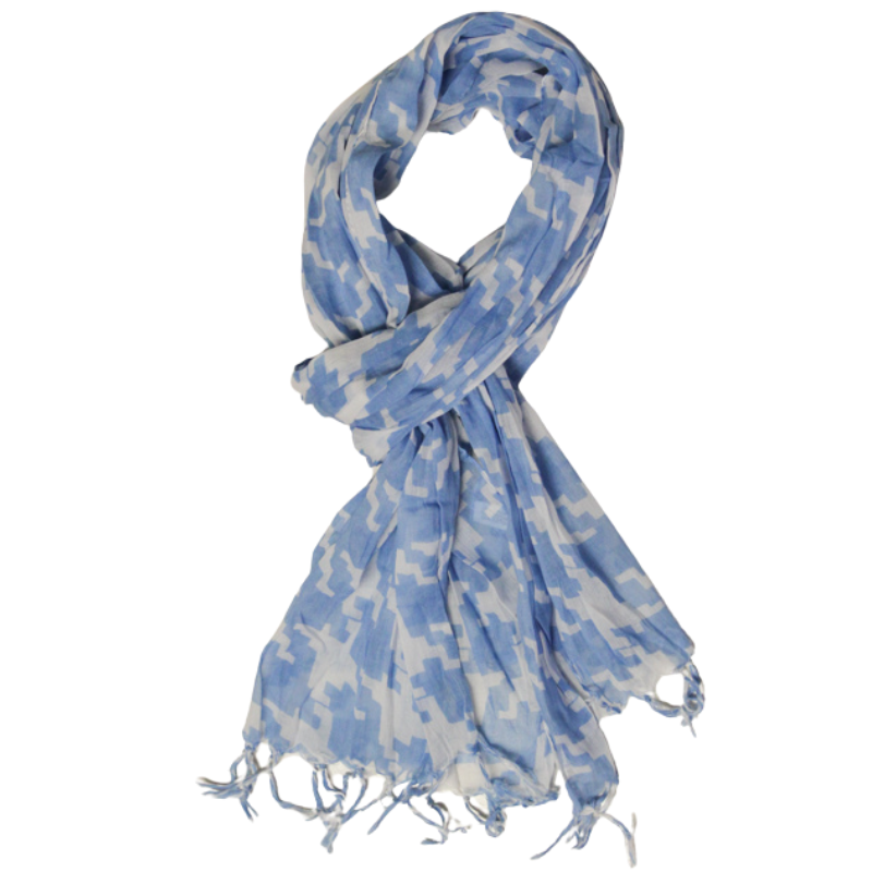 Étole 100% coton - Pied de coq bleu