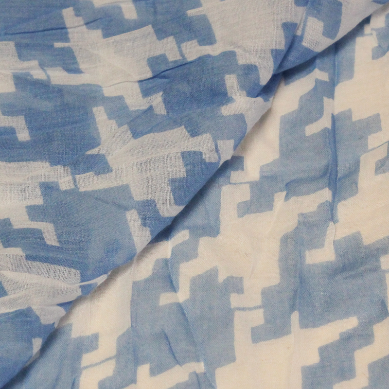 Étole 100% coton - Pied de coq bleu