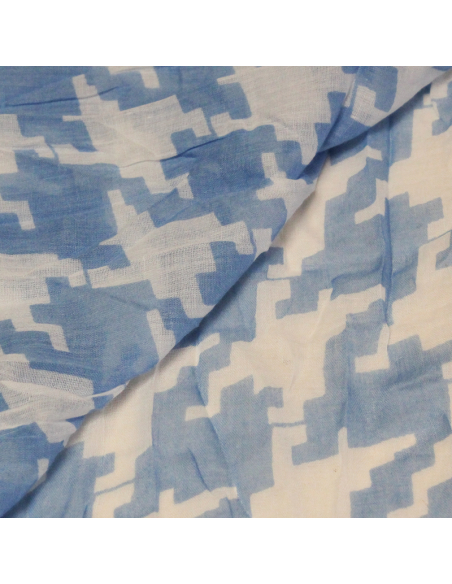 Étole 100% coton - Pied de coq bleu