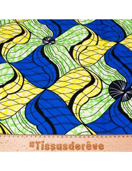Tissu WAX 100% coton - Ondes solaires (Coupon de 2,70 mètres)