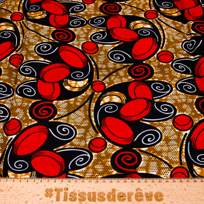 Tissu WAX 100% coton - Odysée rouge...