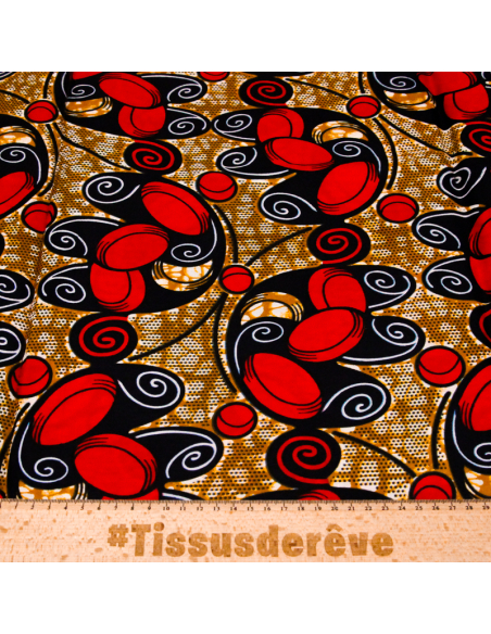 Tissu WAX 100% coton - Odysée rouge (Coupon de 2,70 mètres)