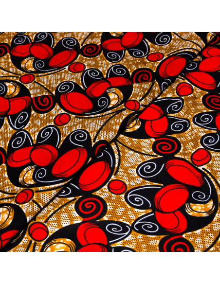 Tissu WAX 100% coton - Odysée rouge (Coupon de 2,70 mètres)