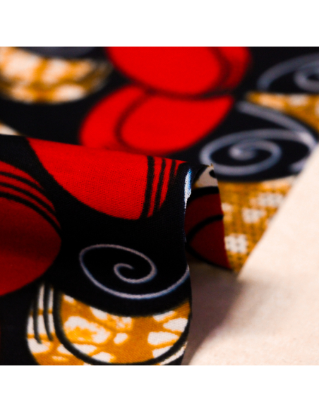 Tissu WAX 100% coton - Odysée rouge (Coupon de 2,70 mètres)