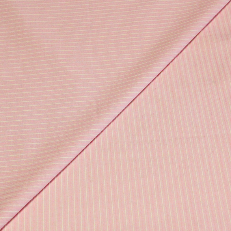 Popeline 100% coton peigné - Rayé rose & blanc