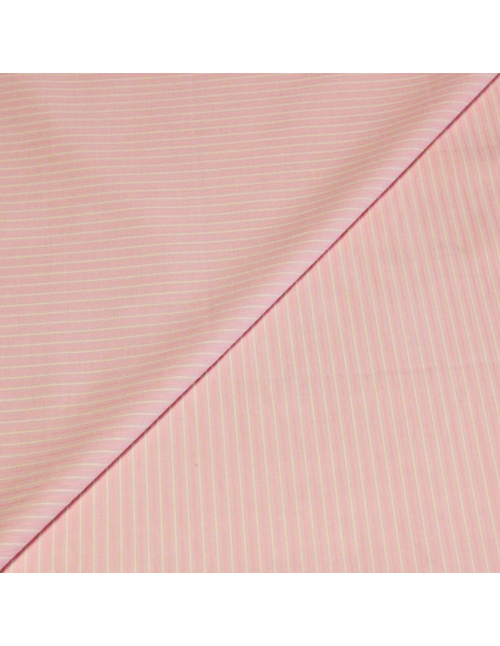 Popeline 100% coton peigné - Rayé rose & blanc