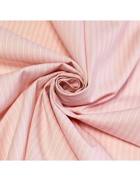 Popeline 100% coton peigné - Rayé rose & blanc