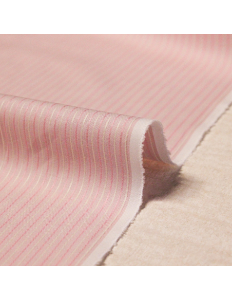 Popeline 100% coton peigné - Rayé rose & blanc