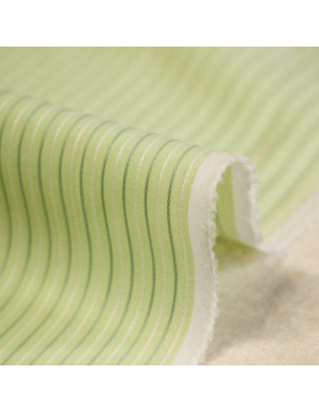 Popeline 100% coton peigné - Rayé vert et blanc