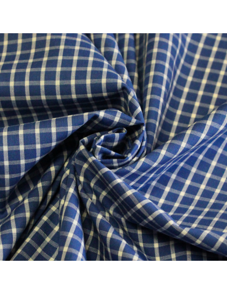 Popeline 100% coton peigné - Carreaux bleu & blanc