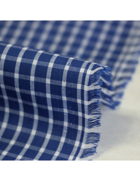 Popeline 100% coton peigné - Carreaux bleu & blanc