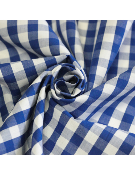 Popeline 100% coton peigné - Vichy bleu & blanc