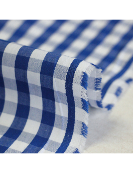 Popeline 100% coton peigné - Vichy bleu & blanc