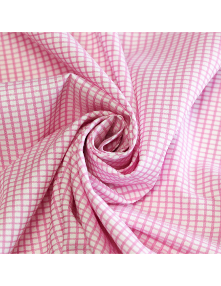 Popeline 100% coton peigné - Carreaux rose et blanc