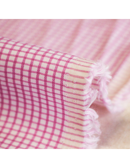 Popeline 100% coton peigné - Carreaux rose et blanc
