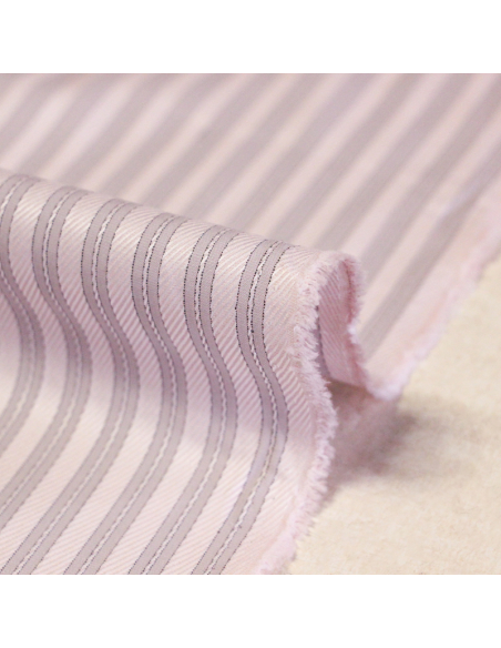 Popeline 100% coton peigné - Rayé rose clair