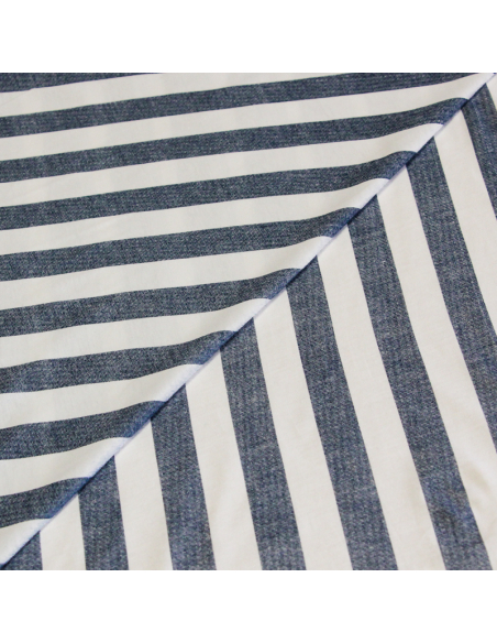 Jersey 100% coton - Rayé bleu effet délavé & blanc