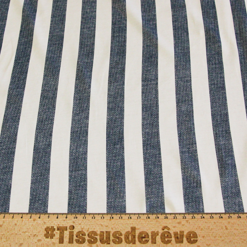 Jersey 100% coton - Rayé bleu effet...